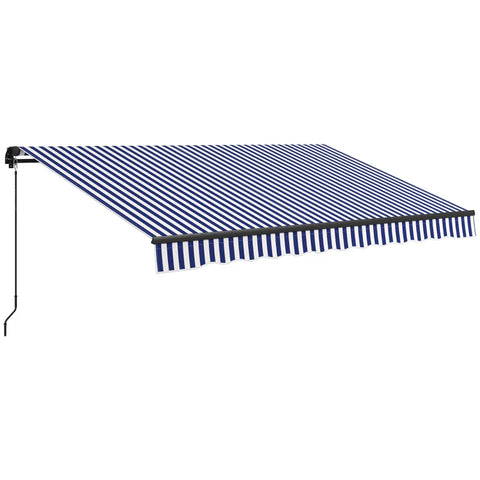 Rootz Sun Awning - Wall Mount - Awning Patio - Hand Crank - Weather Resistant - Aluminum-Metal - Blue - White - 350L x 290W cm