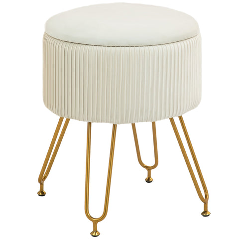 Rootz 2 in 1 Storage Stool - Footrest - Side Table - Space-saving, 13.5L Storage, Velvet Fabric, Ø40 x 48H cm