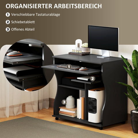 Rootz Rollable Computer Table - Desk with Storage - Mobile Workstation - Ample Storage Space - 80 x 48 x 75 cm, Black