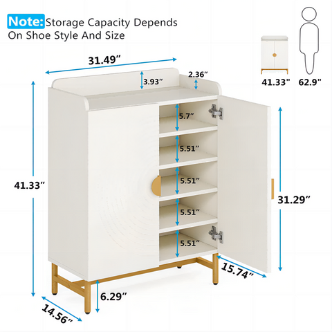 Rootz 6-Tier Shoe Cabinet - Shoe Rack - Storage Unit - Space-Saving Design - 37cm D x 80cm W x 105cm H