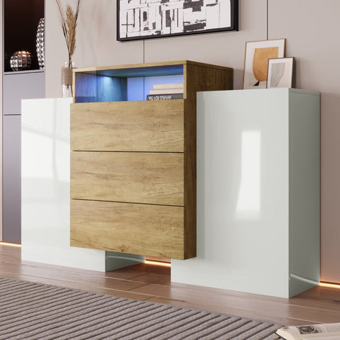 Rootz Modern Sideboard - High Gloss White - Stylish Storage Unit - Adjustable LED Lighting - 140L x 30W x 77.5H cm