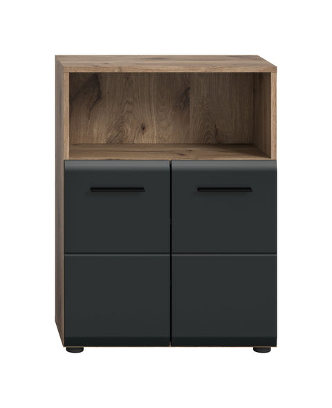 Rootz Wide Standing Cabinet - Storage Cupboard - Black and Brown - Scandinavian Style - 60x80x30cm
