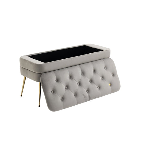 Rootz Velvet Pouf Bench - Ottoman - Velvet Storage Bench - Comfortable Seat - 104cm x 40cm x 51cm