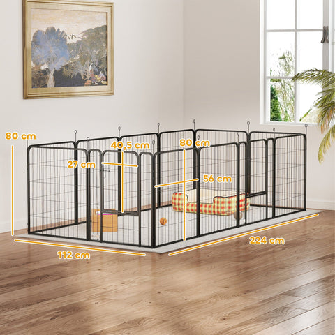 Rootz 12-Panel Dog Park - Foldable Pet Playpen - Modular Steel Enclosure - Easy Storage - Square: 204x204x80cm / Rectangle: 272x136x80cm