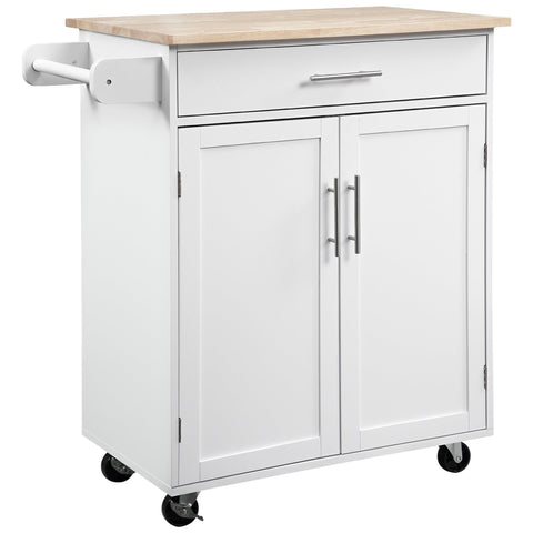 Rootz Kitchen Serving Trolley - Kitchen Cart - Mobile Island - Elegant Storage - 83cm x 45cm x 91.5cm - White, Brown