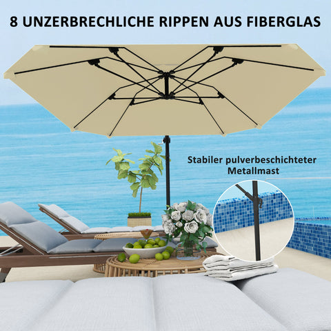 Rootz Traffic Lights Parasol - Patio Umbrella - Outdoor Shade - Waterproof Crank - 304cm x 260cm x 245cm