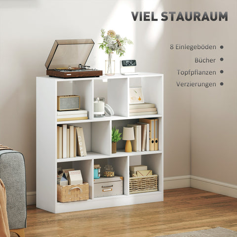 Rootz Bookcase - Regal Standregal - Bookshelf - Organizer - 8 Shelves - Spacious Storage - 97.5 x 30 x 100 cm - White