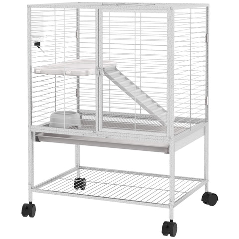 Rootz Cage for Small Animals - Mobile Habitat - Ferret Enclosure - 2 Tiers & Wheels - 61.5cm x 44.5cm x 86cm Grey