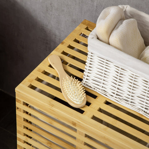 Rootz Bamboo Laundry Basket - Storage Bin - Clothes Hamper - Removable Fabric Bag - 44cm x 37cm x 62.5cm