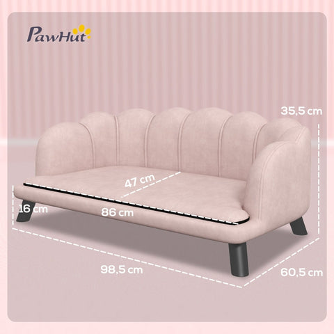 Rootz Comfortable Dog Sofa - Pet Couch - Plush Pet Bed - Solid Wood Legs - Moisture-Proof Design - Removable Washable Cover - Pink - 98.5cm x 60.5cm x 35.5cm