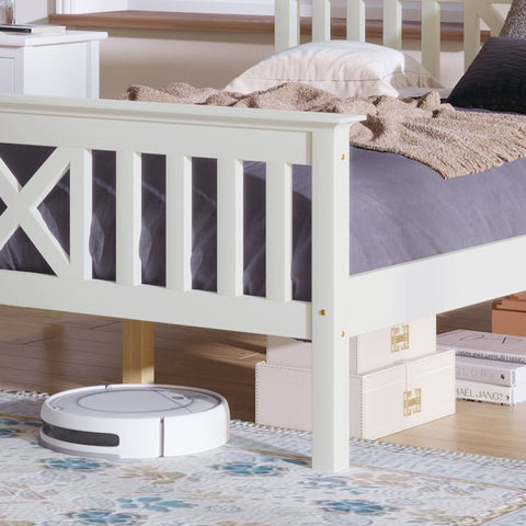 Rootz White Pine Wood Single Bed - Minimalist Design - Elegant Bed Frame - Robust & Practical - 208L x 96W x 82H cm