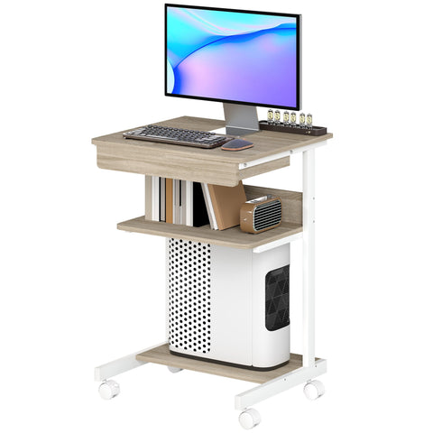 Rootz Roll Desk with Drawer and Shelves - Mobile Workstation - Compact Desk - Space-Saving Organization - 56cm x 51cm x 79cm