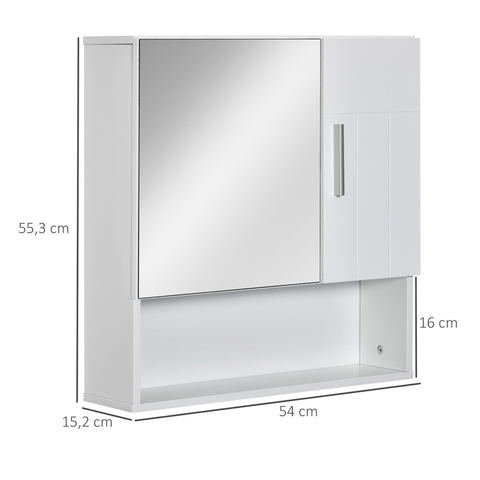 Rootz Bathroom Wall Mirror Cabinet - Vanity Mirror - Storage Shelf - Space-Saving Design - 54L x 15.2W x 55.3H cm