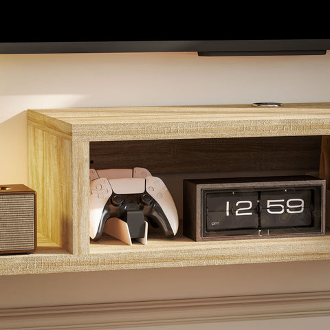 Rootz Floating TV Wall Shelf - Hanging TV Bracket - Floating Wall Shelf - Cable Grommets - Optimize Space - 152.4cm x 29.8cm x 21cm Brown