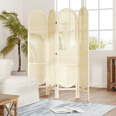 Rootz 4 Panel Wood Paravent - Room Divider - Folding Screen - Elegant Privacy Solution - 170 x 160 cm