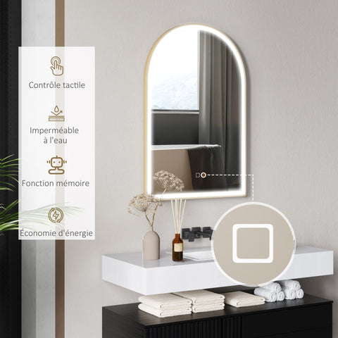 Rootz LED Bathroom Mirror - Wall-Mounted - Arched Mirror - Dehumidification Feature - 90 x 60cm - Adjustable Lighting, Memory Function