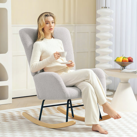 Rootz Rocking Chair - Cozy Cover - Thick Padding - Non-Slip Stability - Teddy Fabric - 70cm x 94cm x 100cm