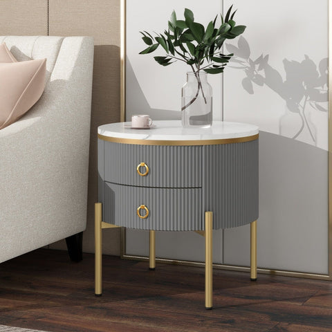 Rootz Marble Side Table - Coffee Table - Luxury End Table - Convenient Storage - 50L x 50W x 51H cm