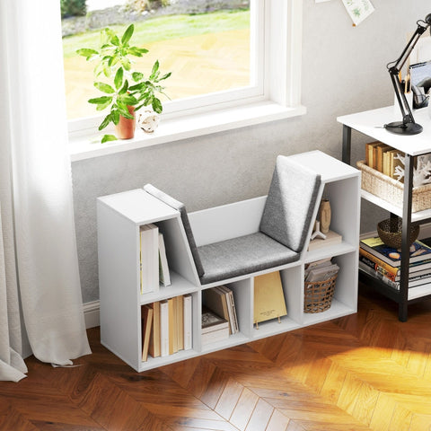 Rootz Bookcase - Bookshelf - Storage Unit - Organize Books - 105W x 30D x 63H cm - Six Compartments - Comfortable Seat Cushions