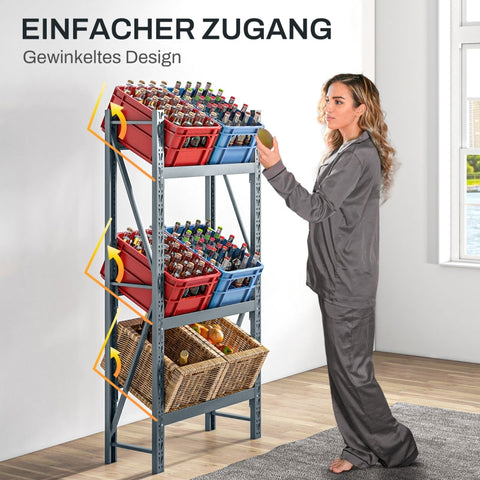 Rootz Drinks Crate Rack - Beer Crate Organizer - Beverage Storage Stand - Space-Saving - Adjustable Shelves - Sturdy Steel - 80cm x 30cm x 160cm