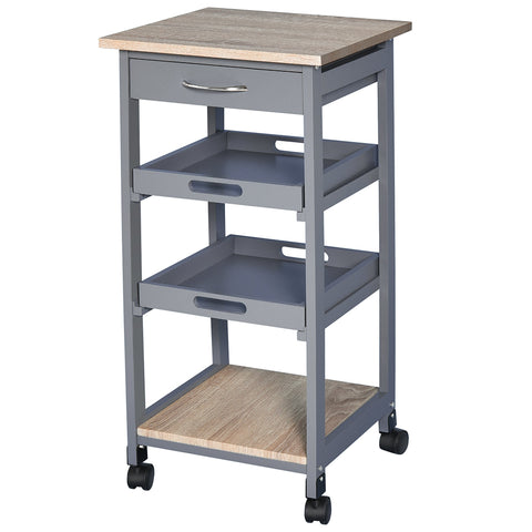 Rootz Kitchen Trolley - Serving Trolley - Portable Cart - Pine Wood - Multi-Storage - 37W x 37D x 76H cm