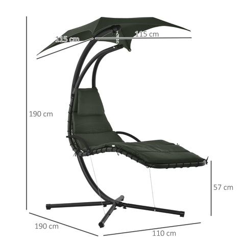 Rootz Sun Lounger Hanging Chair - Outdoor Relaxation - Contemporary Swing Seat - Sun Protection & Soft Mattress - 194x117x192cm - Steel & Polyester