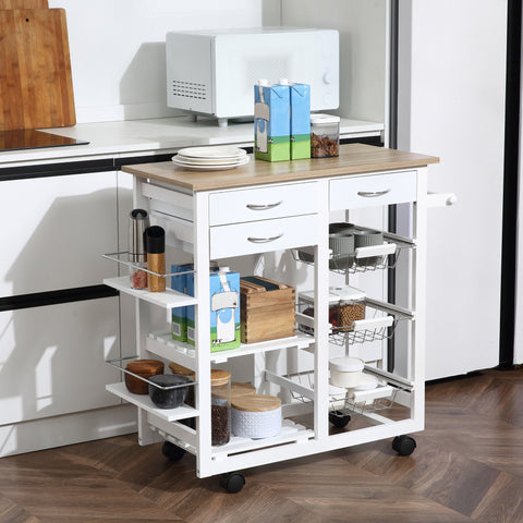 Rootz Kitchen Trolley with Wheels - Serving Trolley - Versatile Cart - Spacious Storage - 92W x 37D x 82H cm - White, Brown