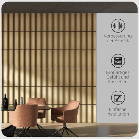 Rootz Acoustic Panels - Soundproofing Panels - Natural Wood Design - DIY Slat Wall - Noise Reduction - MDF & PET - 60cm x 60cm x 2.1cm