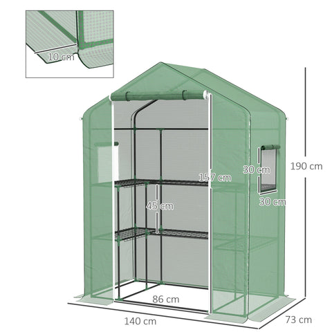 Rootz Greenhouse - Plant Shelter - Gardening House - UV Resistant - 1 Door & 2 U-Shaped Shelves - 140x73x190cm
