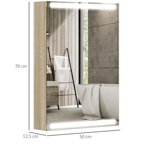 Rootz LED Mirror Cabinet - Bathroom Cabinet - Wall Mounted Storage - Adjustable Glass Shelves - 50x12.5x70cm