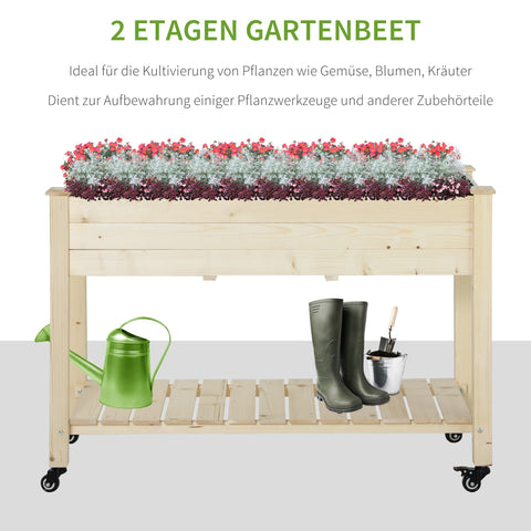 Rootz Upper Bed with Wheels Planting Table - Flower Box - Raised Bed - Drainage & Easy Mobility - 118 x 55 x 83 cm
