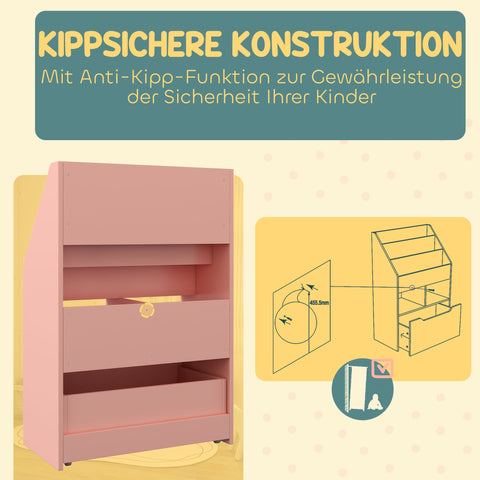 Rootz Children's Shelf with Drawer - Bookshelf - Storage Unit - Promotes Organization - 60 x 29.9 x 90 cm - Pink