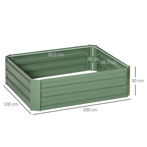 Rootz Planter Box Set of 2 - Open Bottom Flower Box - Raised Garden Bed - Steel Frame - Green - 2 x 100 x 100 x 30 cm