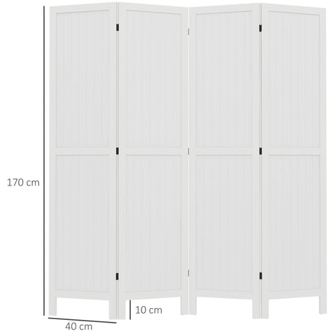 Rootz Indoor Wooden Partition Screen - Foldable Room Divider - Mobile Privacy Screen - No Assembly Required - 160 x 170 cm White