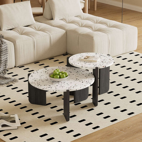 Rootz Modern Set of 2 Coffee Tables - Stylish Tables - Artistic Pattern Tables - Durable MDF - 70cm x 70cm x 35cm & 50cm x 50cm x 45.5cm