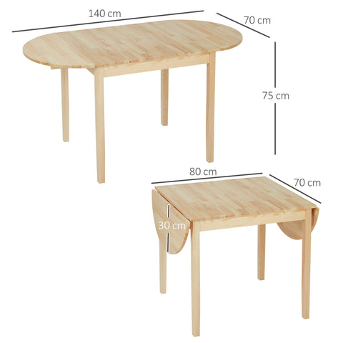 Rootz Foldable Oval Dining Table - Space-Saving Table - Solid Wood Table - Optimize Space - 140L x 70B x 75H cm