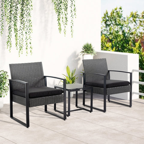 Rootz 3 Piece Garden Furniture Set - Patio Set - Outdoor Bistro Set - Comfortable Cushions - Chairs 63x57x76cm, Table 42.5x40x39cm