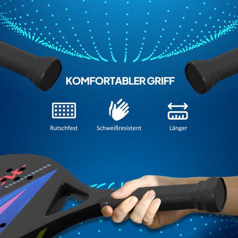 Rootz Beach Tennis Racket Set - Paddle Racket - Carbon Fiber - Enhance Performance - 28L x 23B cm - Black - Includes Shoulder Bag