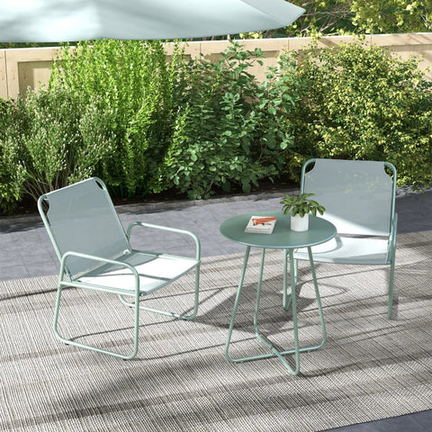 Rootz Garden Furniture Set - Rattan Patio Set - 2 Armchairs - Seat Cushions - 1 Round Table Ø60 Cm - Steel - Plastic - Green - 52W x 47.5D cm