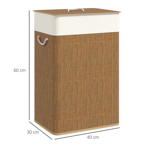 Rootz Bamboo Laundry Basket with Lid - Washing Collector - Removable Clothes Sack - 72L Capacity - 40cm x 30cm x 60cm - Bamboo Handles Brown