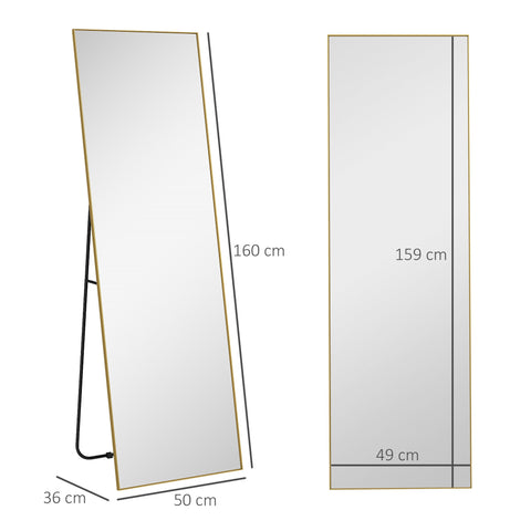 Rootz Full-Body Mirror - Standing Mirror - Floor Mirror - Precise Reflections - 50x160cm Gold Frame