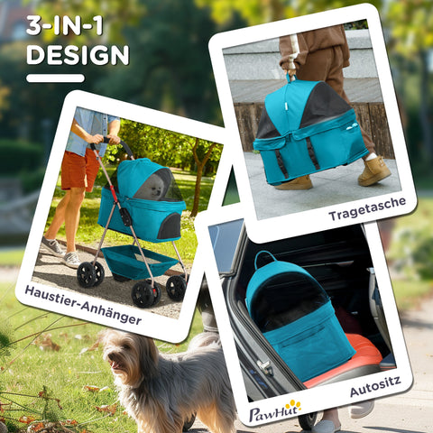 Rootz 3-in-1 Pet Trolleys - Foldable Dog Cars - Portable Animal Carrier - Easy Storage, 76x50x102cm - Perfect for Small Pets, Turquoise