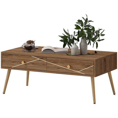 Rootz Coffee Table - Rectangular Living Room Table - Spacious Table Top - 2 Drawers - Modern Luxury - 100 x 50 x 41 cm