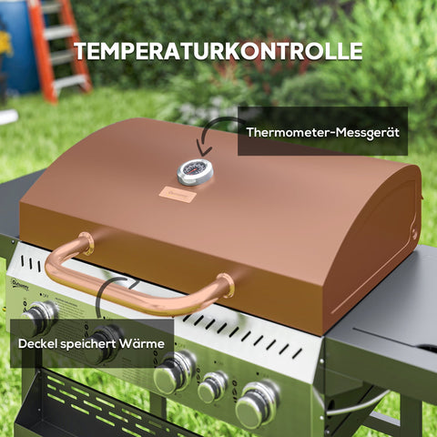 Rootz Gas Grill - BBQ Grill - Outdoor Cooker - Efficient 5-Burner System - 135cm x 55cm x 103cm - Black