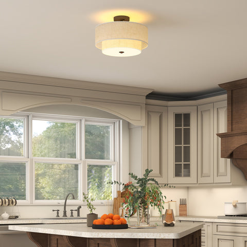 Rootz Ceiling Lamp - Hanging Lamp - Linen Look - White- Soft Ambient Lighting - Dimensions Ø40cm x 26H cm