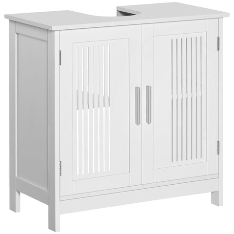 Rootz Bathroom Vanity Unit - Grooved Doors Cabinet - Height-Adjustable Shelf - Aluminum Handles - 60L x 30B x 60H cm for Elegant Storage