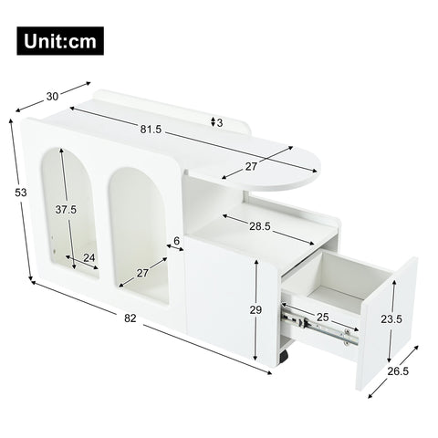 Rootz White Side Cabinet - Storage Trolley - Rolling Cart - High Stability - 82x30x53 cm