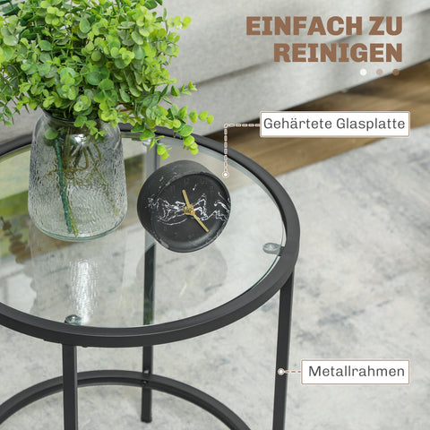 Rootz Round Side Table - Small Coffee Table - Glass Top - Sturdy Frame - Floor Protection - 48cm x 48cm x 54.7cm