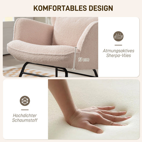 Rootz Rocking Chair with Footstool - Glider Chair - Fleece-Lined Lounge Chair - High Backrest Comfort - Pink- 70.5cm x 101.5cm x 99.5cm