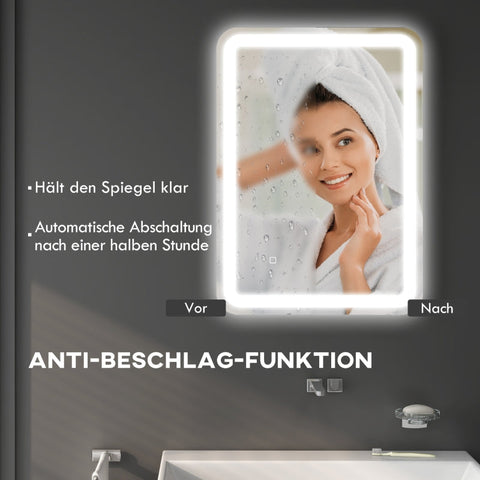 Rootz Bathroom Mirror - LED Vanity Mirror - Touch Switch - Adjustable Lighting - Anti-Fog - Memory Function - Wall Mounted - 50cm x 4cm x 70cm